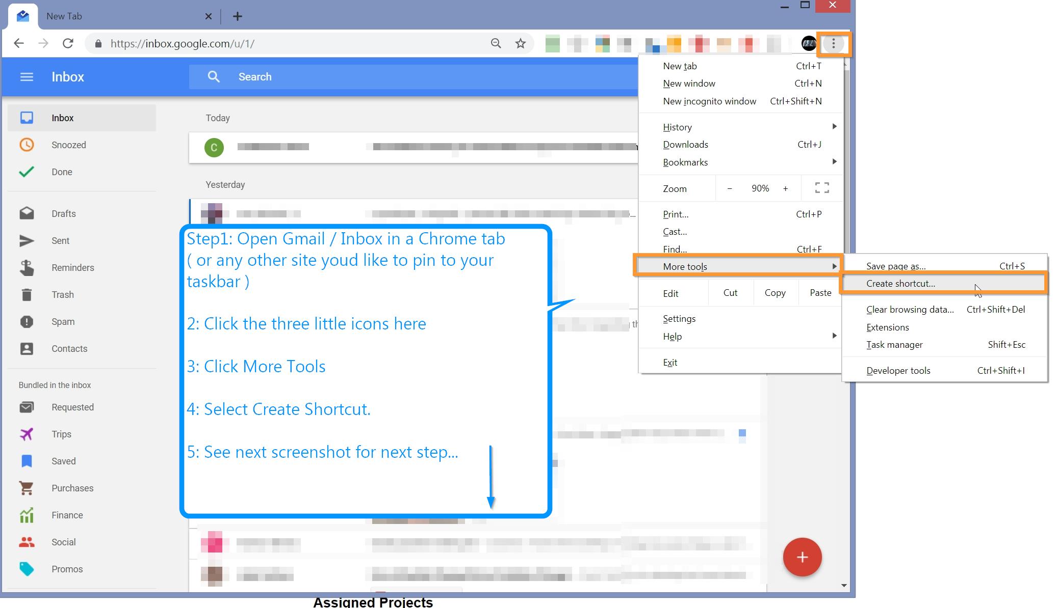 How to add/Pin Chrome Gmail or Inbox to Windows Taskbar